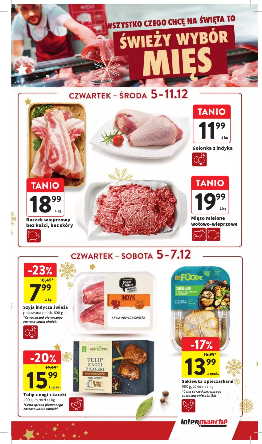 Gazetka promocyjna Intermarche - Gazetka Intermarche - ważna 05.12 do 11.12.2024 - strona 17 - produkty: Boczek, Boczek wieprzowy, Golonka z indyka, Mięso, Mięso mielone, Piec, Pieczarka