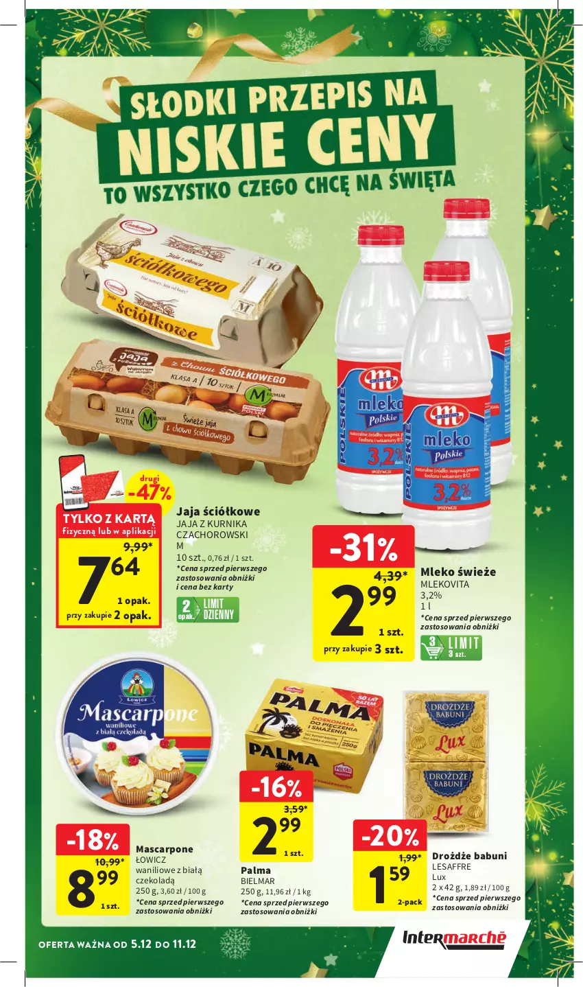 Gazetka promocyjna Intermarche - Gazetka Intermarche - ważna 05.12 do 11.12.2024 - strona 3 - produkty: Babuni, Drożdże, Jaja, Mascarpone, Mleko, Mlekovita, Palma