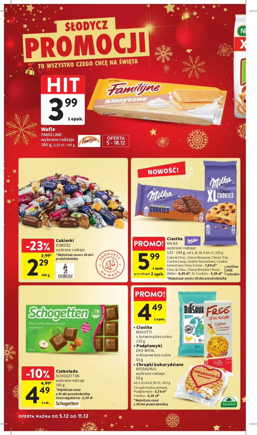 Gazetka promocyjna Intermarche - Gazetka Intermarche - ważna 05.12 do 11.12.2024 - strona 30 - produkty: Brownie, Chrupki, Ciastka, Cukier, Cukierki, Czekolada, Fa, Milka, Oreo, Sati, Schogetten, Wafle