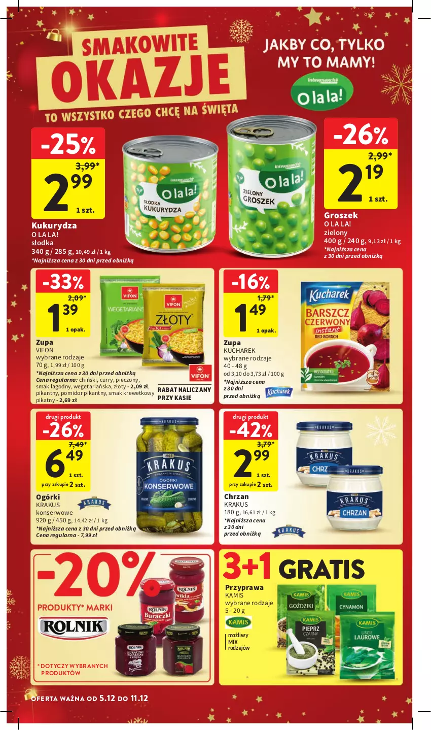 Gazetka promocyjna Intermarche - Gazetka Intermarche - ważna 05.12 do 11.12.2024 - strona 34 - produkty: Chrzan, Gra, Groszek, Kamis, Krakus, Kucharek, Kukurydza, Piec, Ser, Zupa