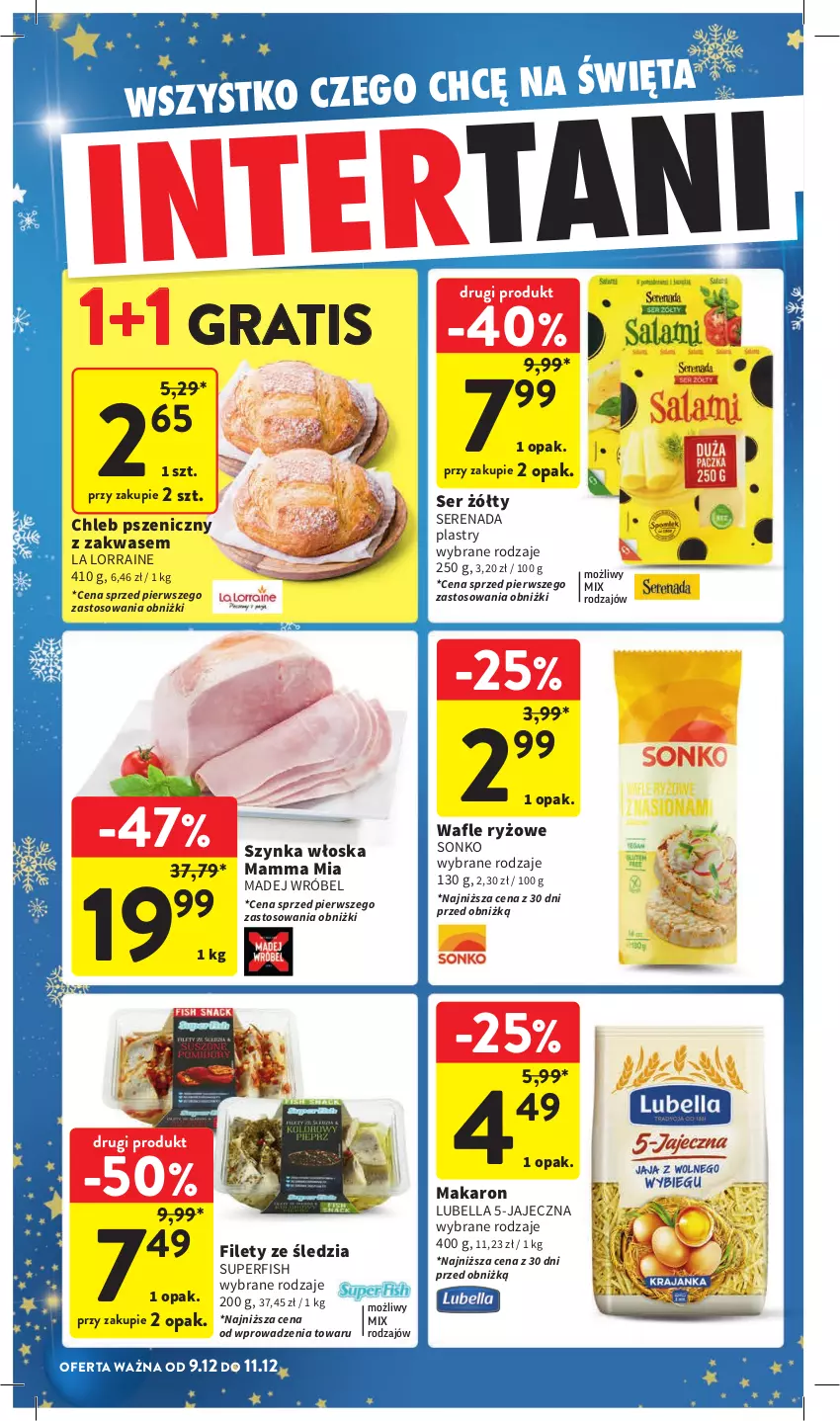 Gazetka promocyjna Intermarche - Gazetka Intermarche - ważna 05.12 do 11.12.2024 - strona 46 - produkty: Bell, Bella, Chleb, Gra, Lubella, Madej Wróbel, Makaron, Ryż, Ser, Sonko, Szynka, Wafle