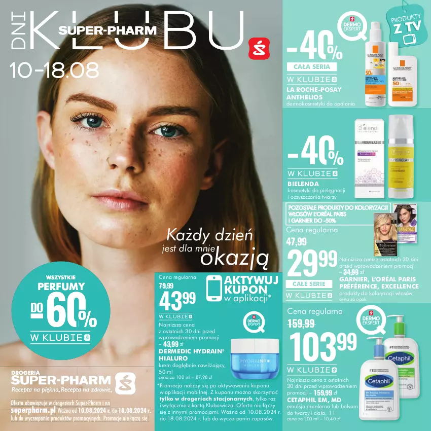 Gazetka promocyjna Super Pharm - Gazetka - ważna 10.08 do 18.08.2024 - strona 1 - produkty: Bielenda, Cetaphil, Dermedic, Emulsja, Garnier, Helio, Kosmetyki do pielęgnacji, L’Oréal, La Roche-Posay, Mobil, Perfum, Ser