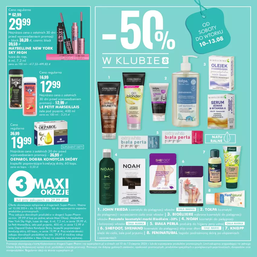 Gazetka promocyjna Super Pharm - Gazetka - ważna 10.08 do 18.08.2024 - strona 2 - produkty: Bell, John frieda, Kneipp, Kosmetyki do pielęgnacji, Lack, Mars, Maybelline, Olej, Perła, Tołpa, Tusz