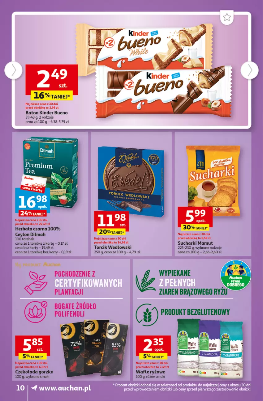 Gazetka promocyjna Auchan - Gazetka Tanie Zakupy Supermarket Auchan - ważna 03.08 do 09.08.2023 - strona 10 - produkty: Baton, Czekolada, Czekolada gorzka, Dilmah, Herbata, Herbata czarna, Kinder, Kinder Bueno, Ryż, Wafle