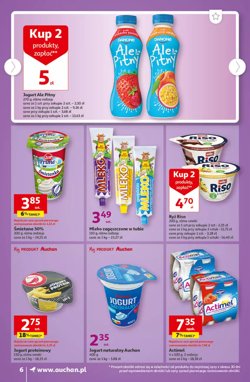 Gazetka promocyjna Auchan - Gazetka Tanie Zakupy Supermarket Auchan - ważna 03.08 do 09.08.2023 - strona 6 - produkty: Actimel, Fa, Jaja, Jogurt, Jogurt naturalny, Mleko, Mleko zagęszczone