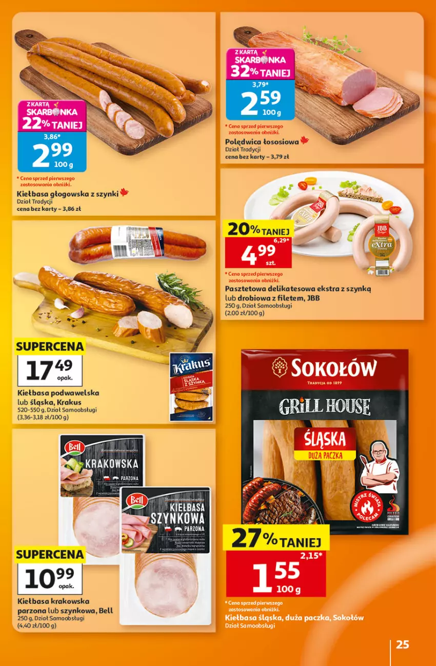 Gazetka promocyjna Auchan - Gazetka 30 Lat Hipermarket Auchan - ważna 27.08 do 02.09.2026 - strona 25 - produkty: Bell, Kiełbasa, Kiełbasa głogowska, Kiełbasa krakowska, Kiełbasa podwawelska, Krakus, Pasztet, Polędwica, Sos, Wawel