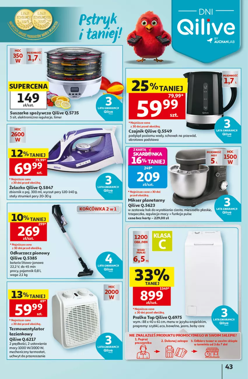 Gazetka promocyjna Auchan - Gazetka 30 Lat Hipermarket Auchan - ważna 27.08 do 02.09.2026 - strona 43 - produkty: Bateria, Czajnik, Gra, Mieszadło, Mikser, Odkurzacz, Pojemnik, Por, Pralka, Przewód, Rum, Ser, Suszarka, Termos, Termowentylator, Top, Trzepaczka, Waga, Wełna