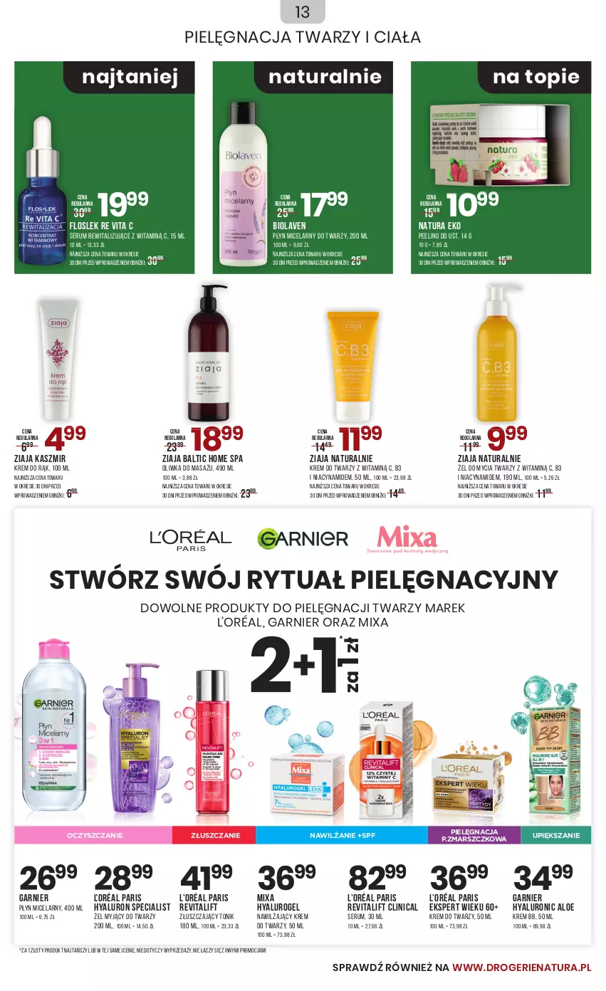 Gazetka promocyjna Drogerie Natura - Gazetka Drogerie Natura - ważna 03.01 do 02.02.2024 - strona 13 - produkty: Clin, Garnier, Krem bb, Krem do rąk, Krem do twarzy, L’Oréal, Mars, Mixa, Peeling, Płyn micelarny, Rum, Ser, Serum, Tonik, Vita C, Ziaja