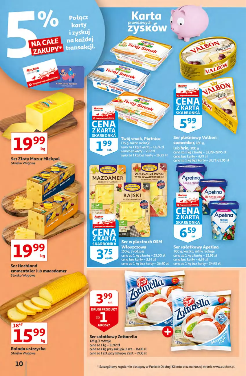 Gazetka promocyjna Auchan - Hiperoszczędzanie z Kartą Skarbonka 2 Hipermarkety - ważna 14.10 do 20.10.2021 - strona 10 - produkty: Emmental, Fa, Hochland, Maasdam, Mazdamer, Rolada, Rolada Ustrzycka, Sałat, Ser, Włoszczowski, Złoty Mazur, Zott, Zottarella