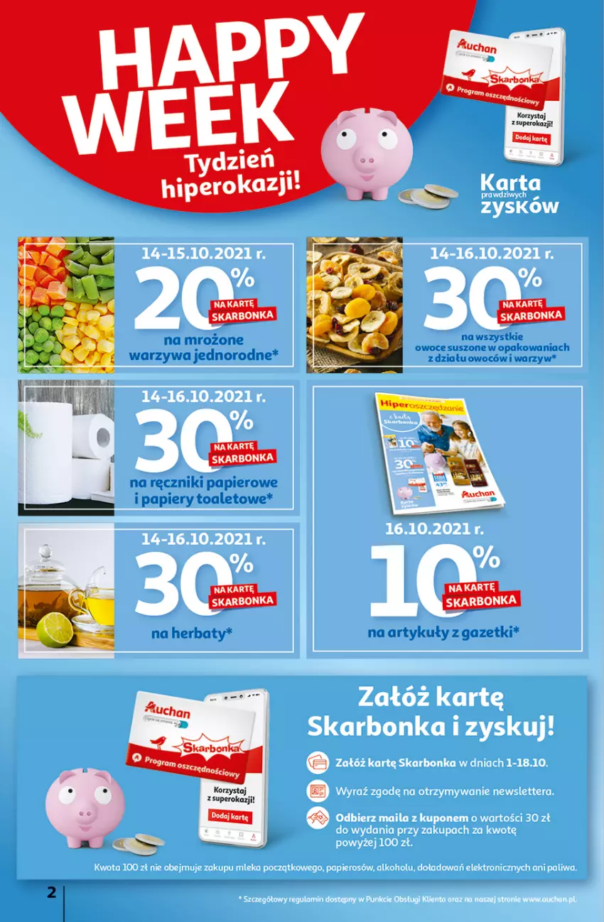 Gazetka promocyjna Auchan - Hiperoszczędzanie z Kartą Skarbonka 2 Hipermarkety - ważna 14.10 do 20.10.2021 - strona 2 - produkty: Owoce, Owoce suszone, Papier, Ręcznik, Ręczniki papierowe, Warzywa