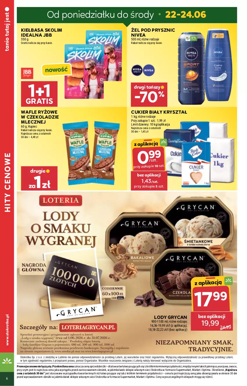 Gazetka promocyjna Stokrotka - Supermarket - ważna 18.06 do 24.06.2026 - strona 6 - produkty: Cukier, Gra, Gry, Kiełbasa, Kupiec, Lody, Mięso, Nivea, Optima, Owoce, Piec, Ryż, Wafle, Warzywa