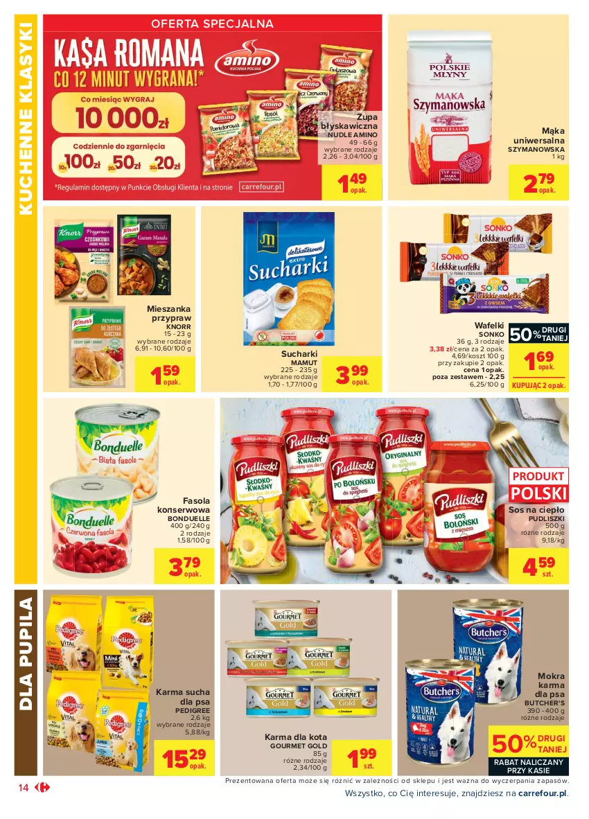 Gazetka promocyjna Carrefour - Gazetka Market - ważna 14.06 do 27.06.2021 - strona 14 - produkty: Bonduelle, Fa, Fasola, Gourmet Gold, Knorr, Kosz, Mąka, Mąka uniwersalna, Mokra karma, Pedigree, Pudliszki, Ser, Sonko, Sos, Zupa