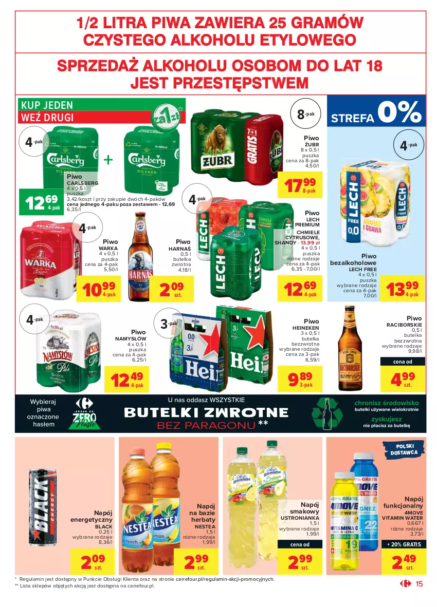 Gazetka promocyjna Carrefour - Gazetka Market - ważna 14.06 do 27.06.2021 - strona 15 - produkty: Carlsberg, Fa, Gra, Harnaś, Heineken, Kosz, Lack, Lech Premium, Namysłów, Napój, Napój energetyczny, Nestea, Piwa, Piwo, Warka