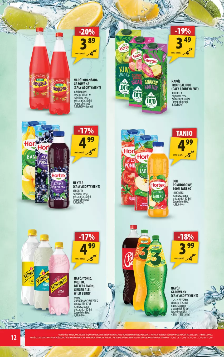 Gazetka promocyjna Arhelan - Gazetka - ważna 30.01 do 08.02.2026 - strona 12 - produkty: Fa, Gin, Hortex, Napój, Napój gazowany, Nektar, Nuty, Oranżada, Rum, Schweppes, Sok, Sok pomidorowy, Tropical