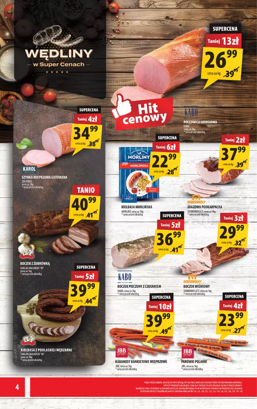 Gazetka promocyjna Arhelan - Gazetka - ważna 30.01 do 08.02.2026 - strona 4 - produkty: Boczek, Boczek pieczony, Kabanos, Karp, Kiełbasa, LG, Morliny, Piec, Podlaski, Rum, Szynka, Szynka wieprzowa