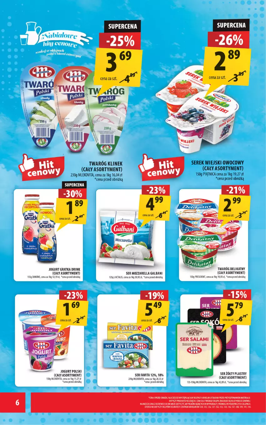 Gazetka promocyjna Arhelan - Gazetka - ważna 30.01 do 08.02.2026 - strona 6 - produkty: Danone, Fa, Favita, Galbani, Gra, Jogurt, Mleko, Mlekovita, Mozzarella, Piątnica, Rum, Salami, Ser, Ser salami, Serek, Serek wiejski, Twaróg, Twaróg delikatny