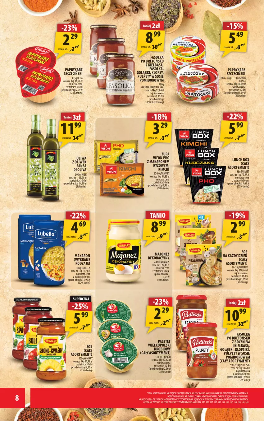 Gazetka promocyjna Arhelan - Gazetka - ważna 30.01 do 08.02.2026 - strona 8 - produkty: Bell, Bella, Dega, Fa, Gra, Graal, Klopsiki, Kuchnia, Lubella, Lunch box, Majonez, Makaron, Oliwa z oliwek, Papryka, Paprykarz, Paprykarz szczeciński, Pasztet, Por, Pudliszki, Pulpety, Ryż, Sos, Winiary, Zupa