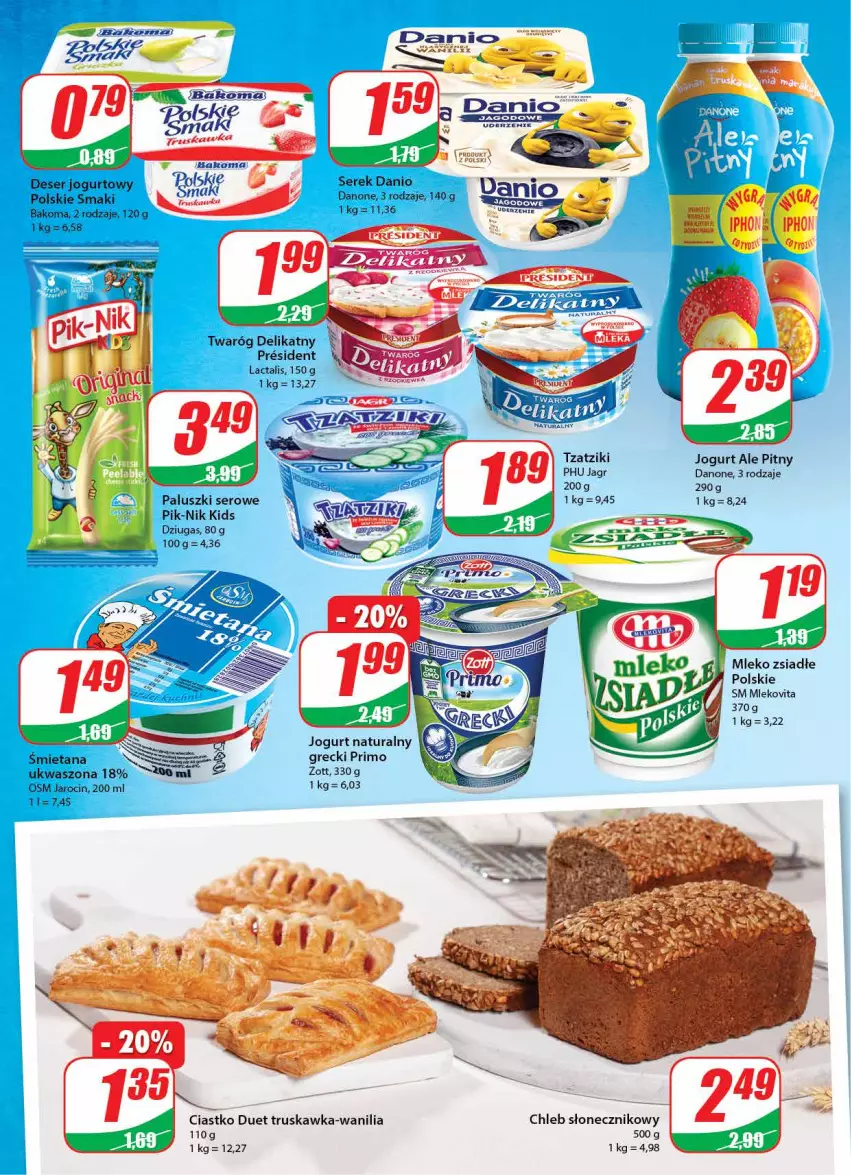 Gazetka promocyjna Dino - Gazetka - ważna 28.04 do 04.05.2021 - strona 14 - produkty: AEG, Chleb, Danio, Danone, Jagr, Jogurt, Jogurt naturalny, Mleko, Mleko zsiadłe, Mlekovita, Ser, Serek, Twaróg, Twaróg delikatny, Zott