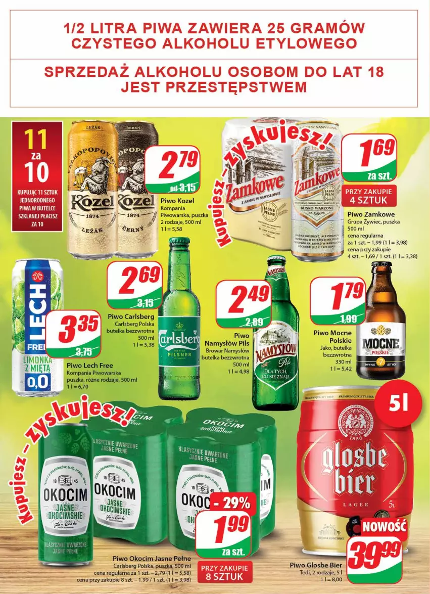 Gazetka promocyjna Dino - Gazetka - ważna 28.04 do 04.05.2021 - strona 18 - produkty: Carlsberg, Hama, Koc, Kozel, Limonka, Namysłów, Okocim, Piwo