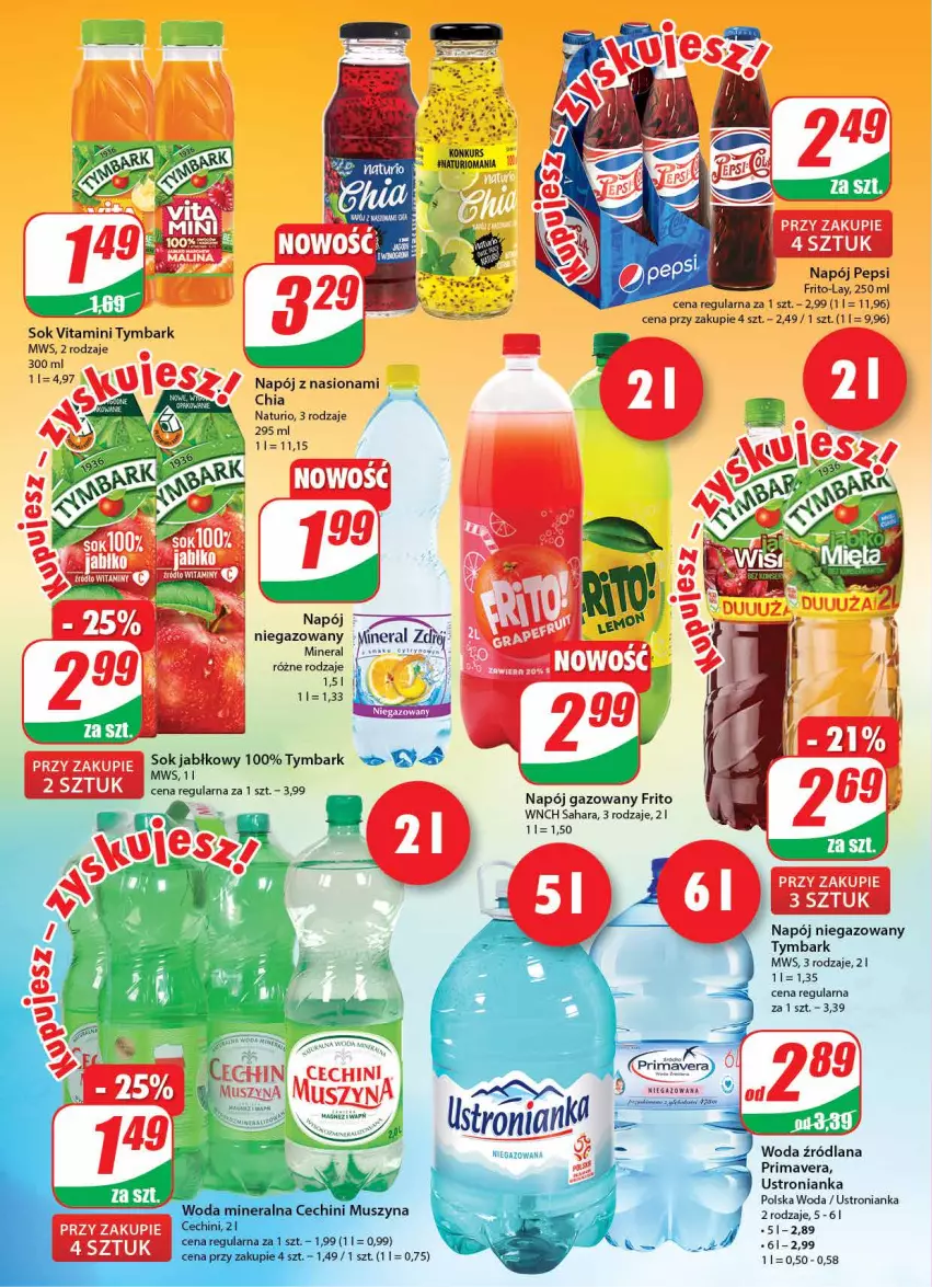 Gazetka promocyjna Dino - Gazetka - ważna 28.04 do 04.05.2021 - strona 2 - produkty: Chia, LANA, Mus, Napój, Napój gazowany, Napój niegazowany, Pepsi, Prima, Primavera, Sok, Szyna, Tymbark, Woda, Woda mineralna