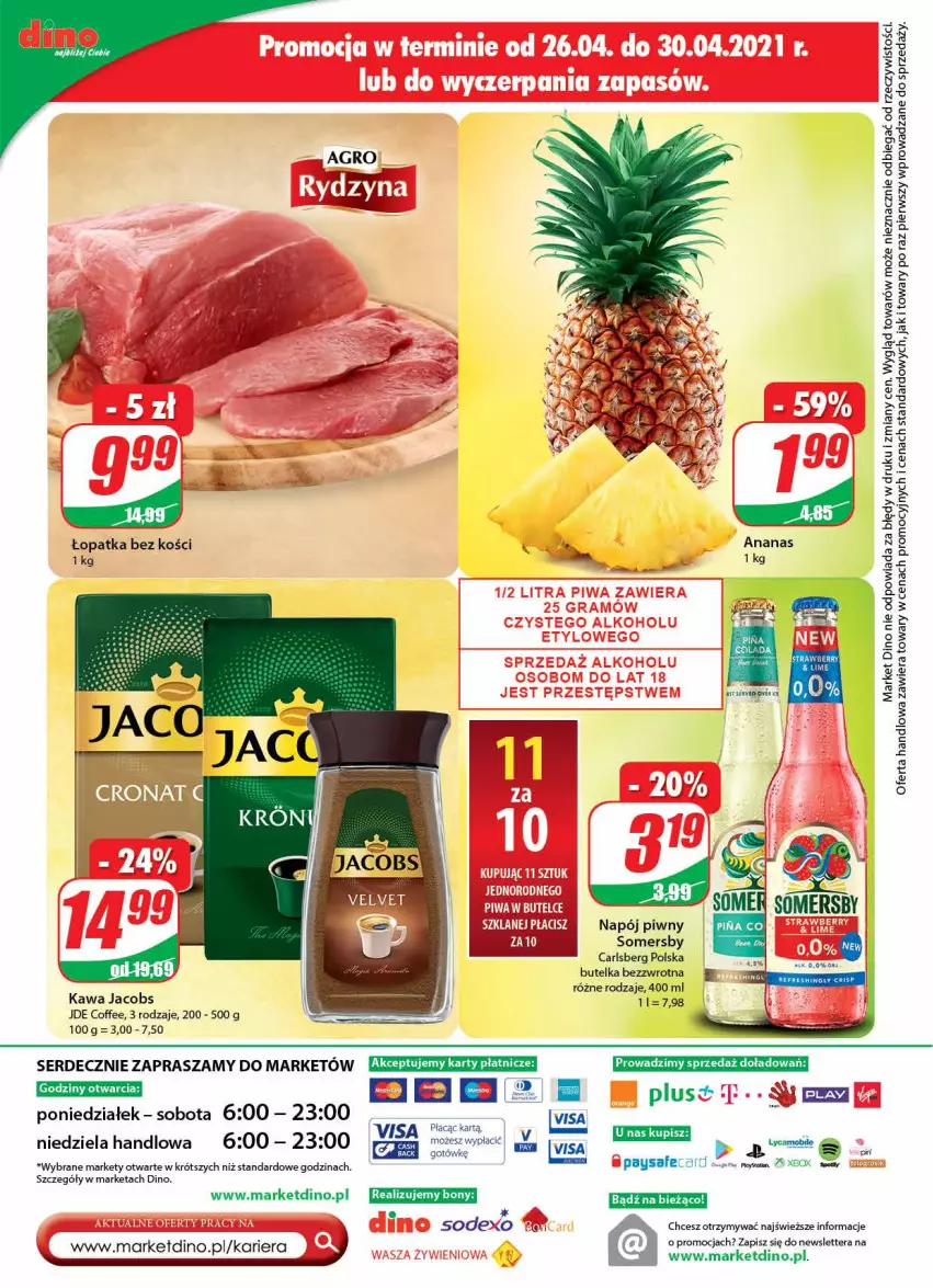 Gazetka promocyjna Dino - Gazetka - ważna 28.04 do 04.05.2021 - strona 24 - produkty: Ananas, Carlsberg, Jacobs, Kawa, Ser, Somersby, Tera, Xbox