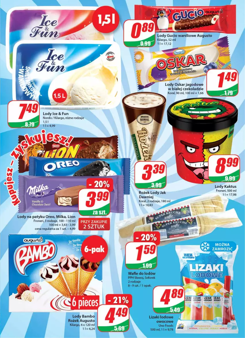 Gazetka promocyjna Dino - Gazetka - ważna 28.04 do 04.05.2021 - strona 9 - produkty: Arbuz, Kaktus, Lion, Lizaki, Lody, Milka, Oreo, Wafle, Wafle do lodów