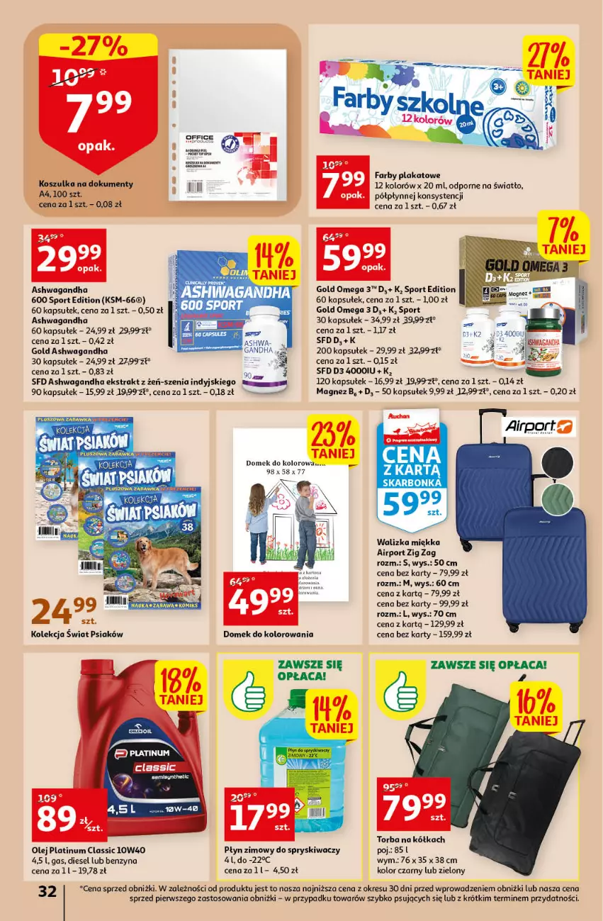 Gazetka promocyjna Auchan - Gazetka Rewelacyjne Marki Auchan Hipermarket Auchan - ważna 26.01 do 01.02.2023 - strona 32 - produkty: Diesel, Fa, K2, Kosz, Koszulka, Magnez, O nas, Olej, Płyn zimowy, Por, Sport, Top, Torba, Waga, Walizka