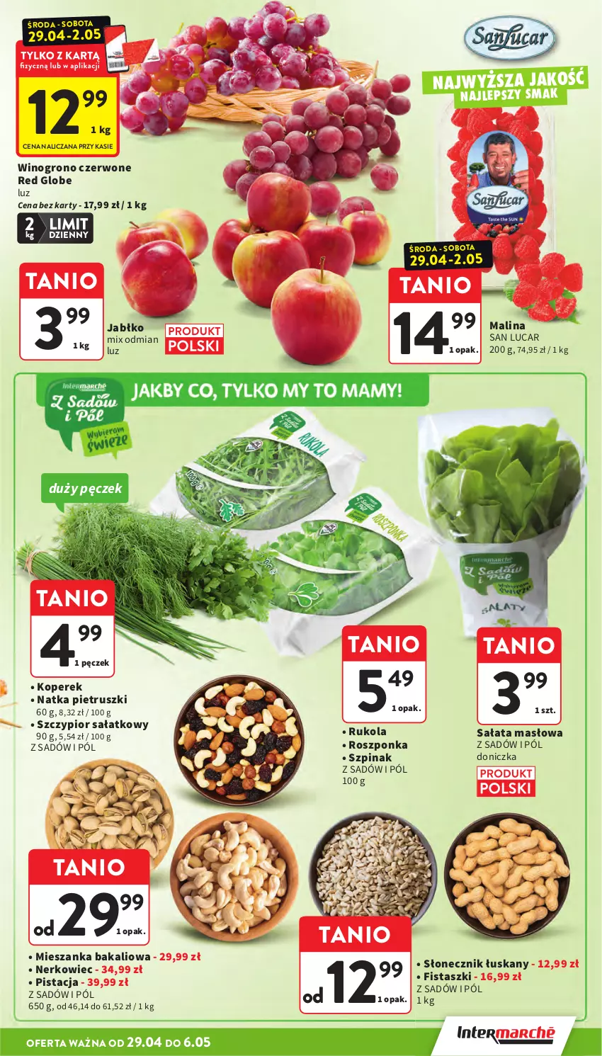 Gazetka promocyjna Intermarche - Gazetka Intermarche - ważna 29.04 do 06.05.2026 - strona 21 - produkty: Masło, Mieszanka bakaliowa, Natka pietruszki, Roszponka, Rukola, Sałat, Sałata masłowa, Szpinak, Wino
