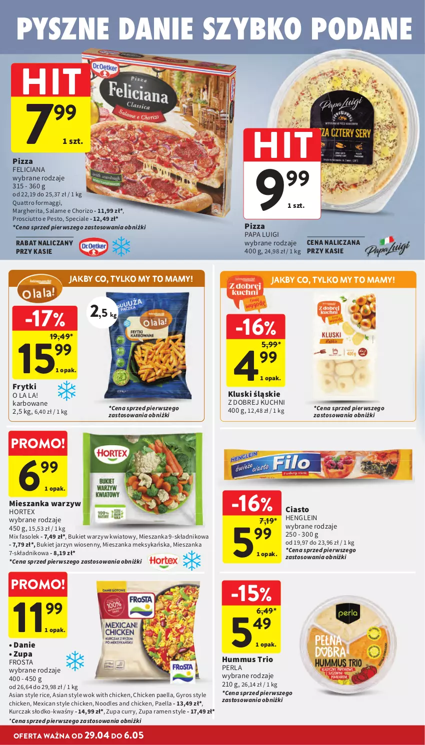 Gazetka promocyjna Intermarche - Gazetka Intermarche - ważna 29.04 do 06.05.2026 - strona 24 - produkty: Bukiet, Bukiet warzyw, Fa, Feliciana, Frosta, Frytki, Gyros, Hortex, Hummus, Kurczak, Maggi, Mieszanka meksykańska, Mieszanka warzyw, Mus, Pesto, Pizza, Prosciutto, Zupa
