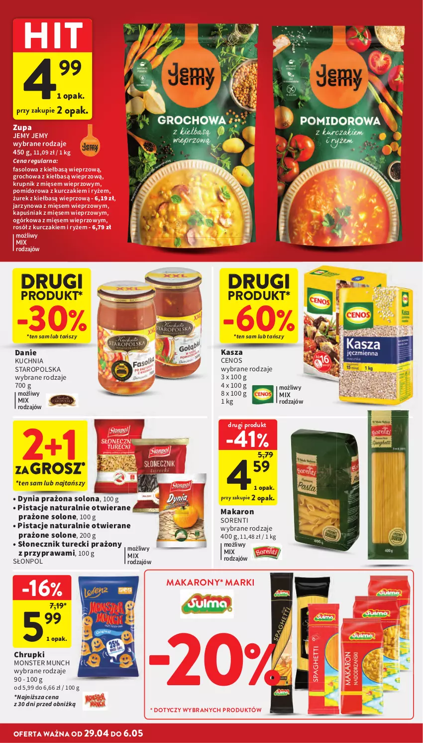 Gazetka promocyjna Intermarche - Gazetka Intermarche - ważna 29.04 do 06.05.2026 - strona 32 - produkty: Cenos, Chrupki, Fa, Groch, Kasza, Krupnik, Kuchnia, Kuchnia Staropolska, Kurczak, Makaron, Monster Munch, Pistacje, Rosół, Ryż, Słonecznik turecki, Słonpol, Zupa
