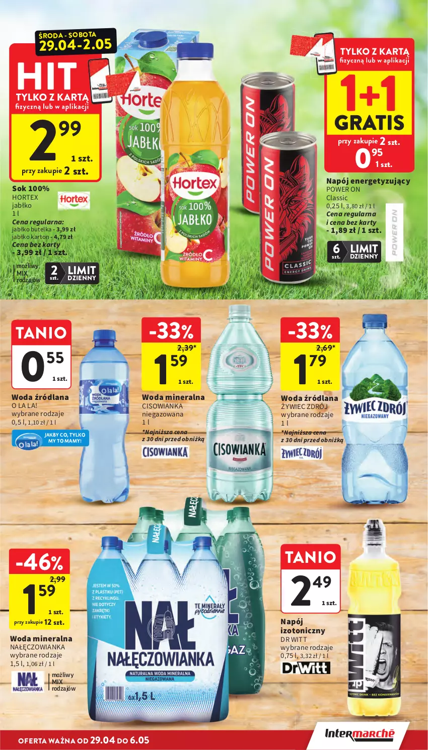 Gazetka promocyjna Intermarche - Gazetka Intermarche - ważna 29.04 do 06.05.2026 - strona 9 - produkty: Cisowianka, Gra, Hortex, LANA, Nałęczowianka, Napój, Napój izotoniczny, Sok, Woda, Woda mineralna