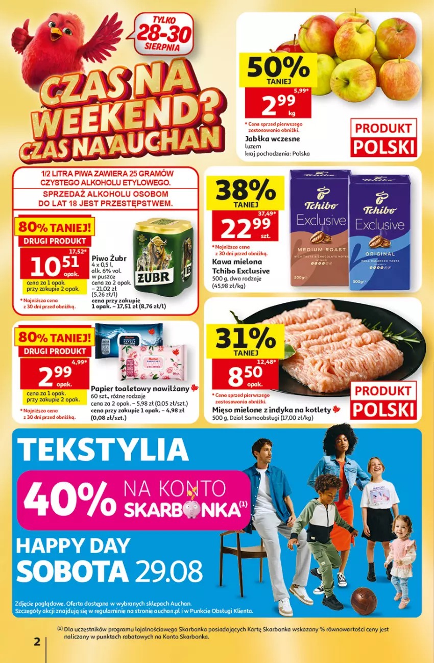 Gazetka promocyjna Auchan - Gazetka 30 Lat Hipermarket Auchan - ważna 27.08 do 02.09.2026 - strona 2 - produkty: Gin, Gra, Jabłka, Kawa, Kawa mielona, Kotlet, Mięso, Mięso mielone, Papier, Papier toaletowy, Tchibo