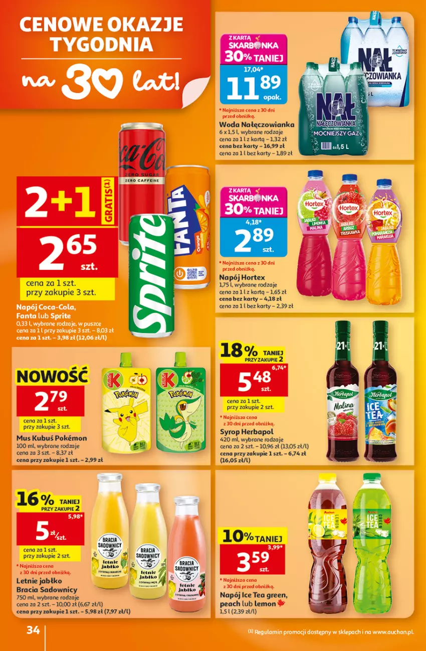 Gazetka promocyjna Auchan - Gazetka 30 Lat Hipermarket Auchan - ważna 27.08 do 02.09.2026 - strona 34 - produkty: Herbapol, Hortex, Ice tea, Kubuś, Mus, Nałęczowianka, Napój, Por, Syrop, Woda