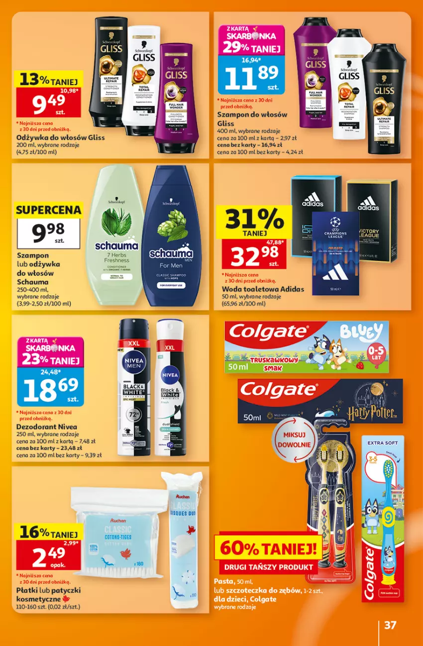 Gazetka promocyjna Auchan - Gazetka 30 Lat Hipermarket Auchan - ważna 27.08 do 02.09.2026 - strona 37 - produkty: Adidas, Dezodorant, Nivea, Odżywka, Schauma, Szampon, Woda, Woda toaletowa