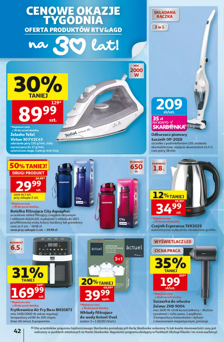 Gazetka promocyjna Auchan - Gazetka 30 Lat Hipermarket Auchan - ważna 27.08 do 02.09.2026 - strona 42 - produkty: Akumulator, Aquaphor, Czajnik, Gra, Granat, Grzałka, Odkurzacz, Okno, Ryba, Silan, Suszarka, Szczotka, Top, Wkład filtrujący, Zelmer