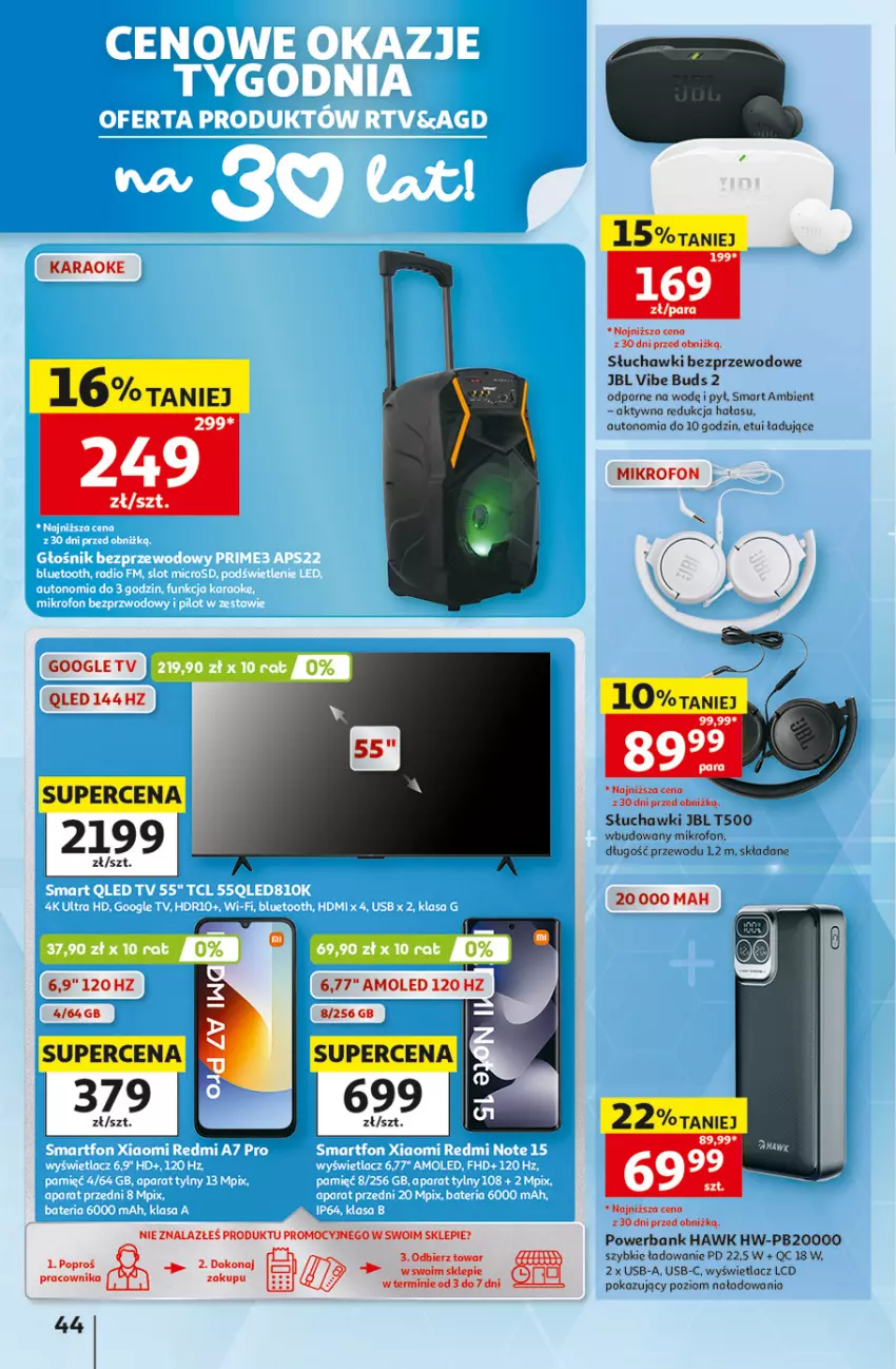 Gazetka promocyjna Auchan - Gazetka 30 Lat Hipermarket Auchan - ważna 27.08 do 02.09.2026 - strona 44 - produkty: JBL, Mikrofon, Por, Powerbank, Słuchawki, Słuchawki bezprzewodowe
