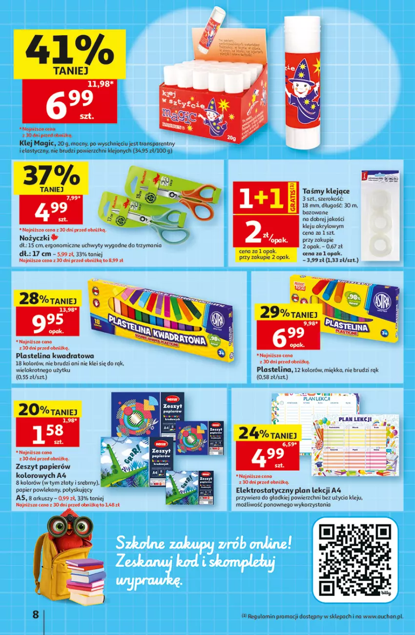 Gazetka promocyjna Auchan - Gazetka 30 Lat Hipermarket Auchan - ważna 27.08 do 02.09.2026 - strona 8 - produkty: Klej, Noż, Nożyczki, Papier, Plastelina, Tran, Uchwyty