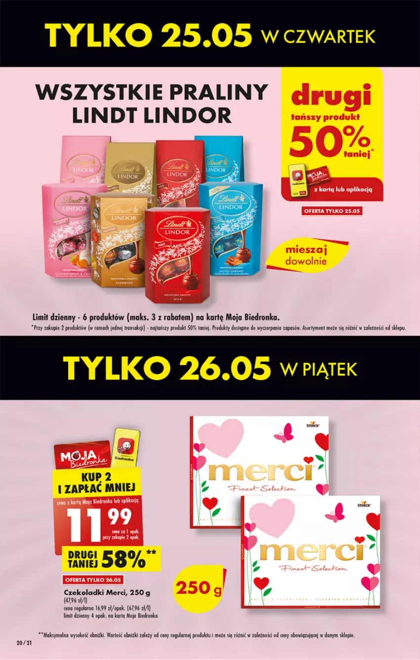 Gazetka promocyjna Biedronka - ważna 25.05 do 31.05.2023 - strona 20 - produkty: Dron, Lindt, Merci, Praliny, Rama, Sok