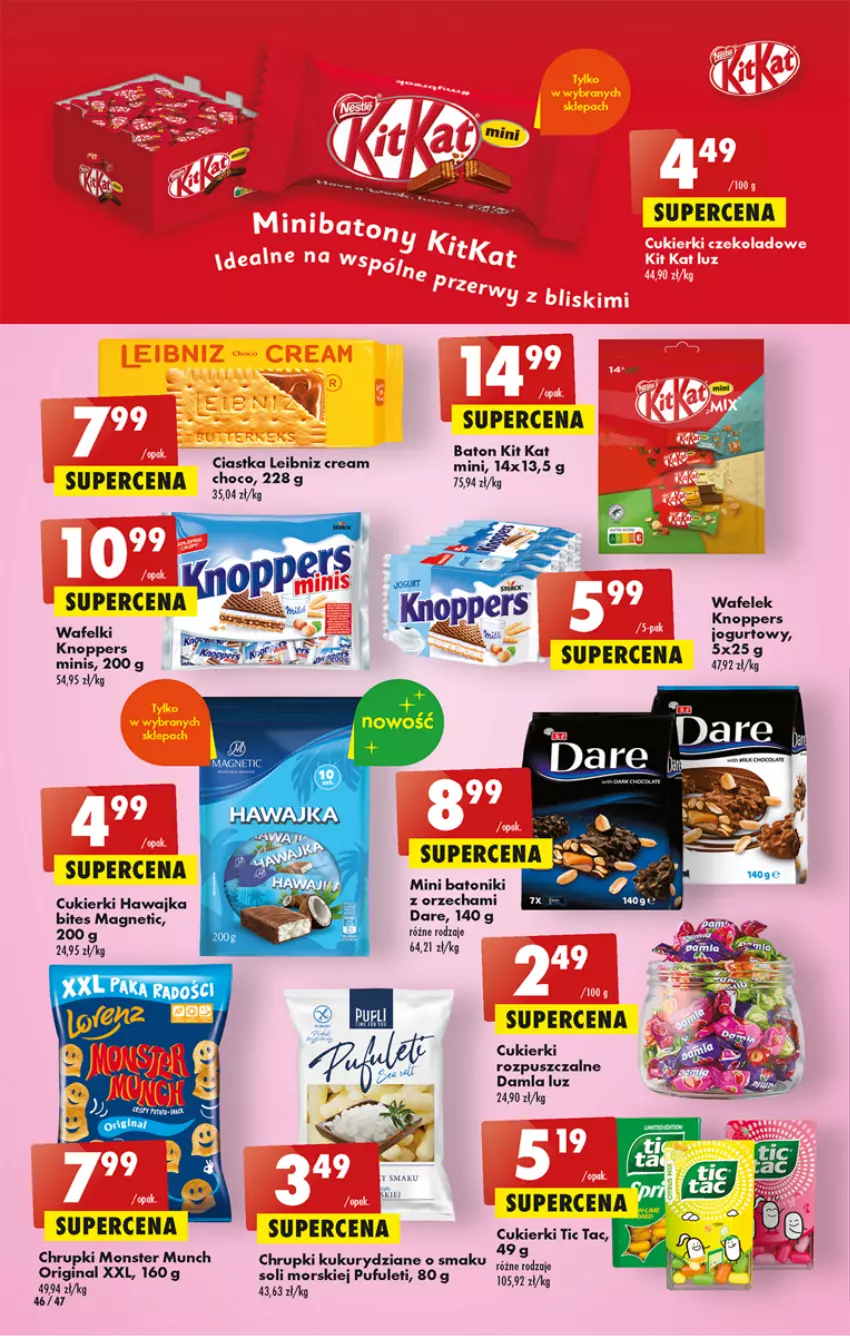 Gazetka promocyjna Biedronka - ważna 25.05 do 31.05.2023 - strona 46 - produkty: Baton, Chrupki, Ciastka, Cukier, Cukierki, Fa, Gin, Jogurt, Kit Kat, Knoppers, Monster Munch, Puf, Tonik, Wafelek