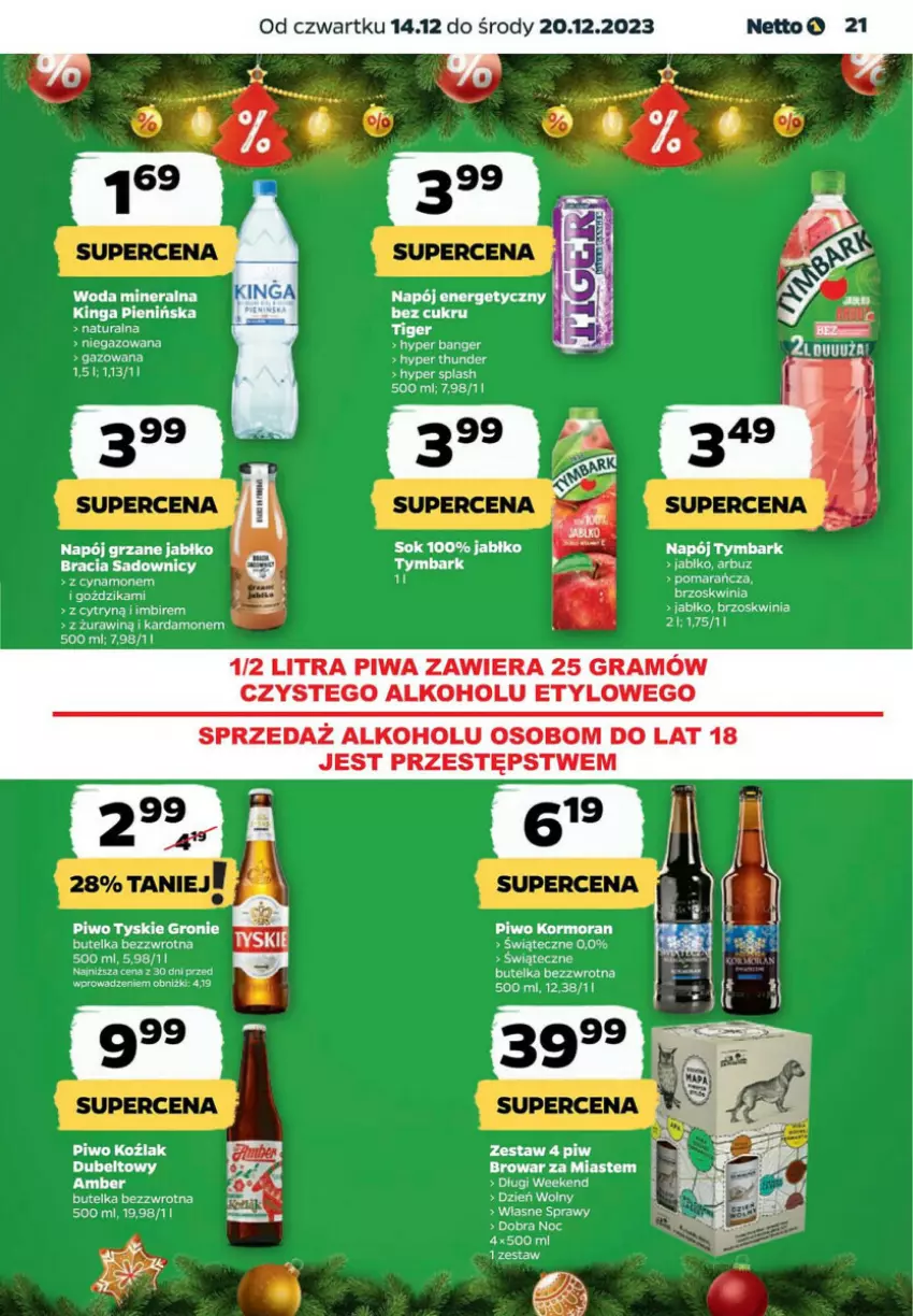 Gazetka promocyjna Netto - ważna 14.12 do 20.12.2023 - strona 14 - produkty: Arbuz, Gra, Imbir, LG, Napój, Napój energetyczny, Piwa, Piwo, Sok, Tiger, Tymbark, Tyskie, Woda, Woda mineralna