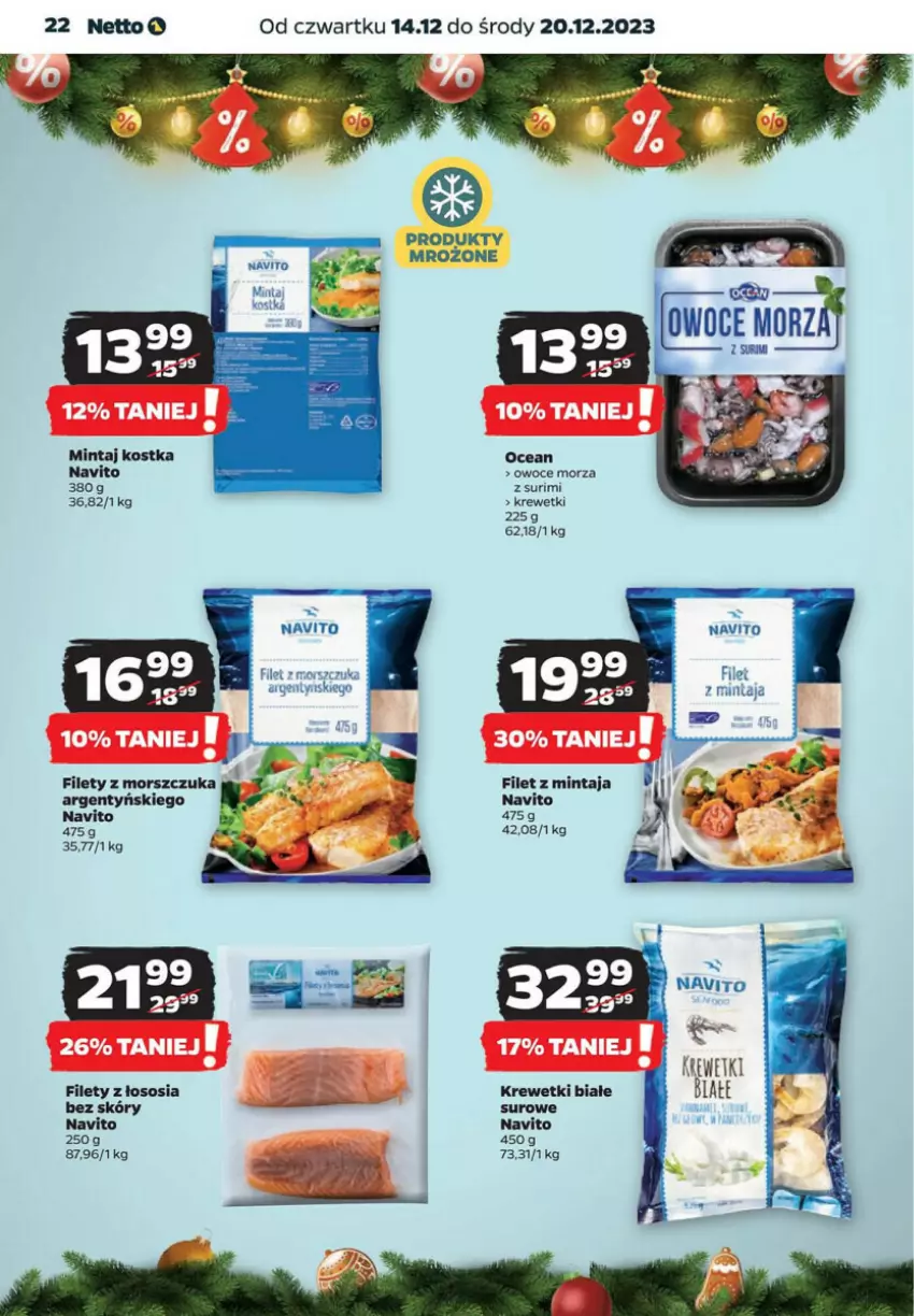 Gazetka promocyjna Netto - ważna 14.12 do 20.12.2023 - strona 15 - produkty: Filet z mintaja, Filet z morszczuka, Krewetki, Mintaj, Produkty mrożone, Sos, Surimi