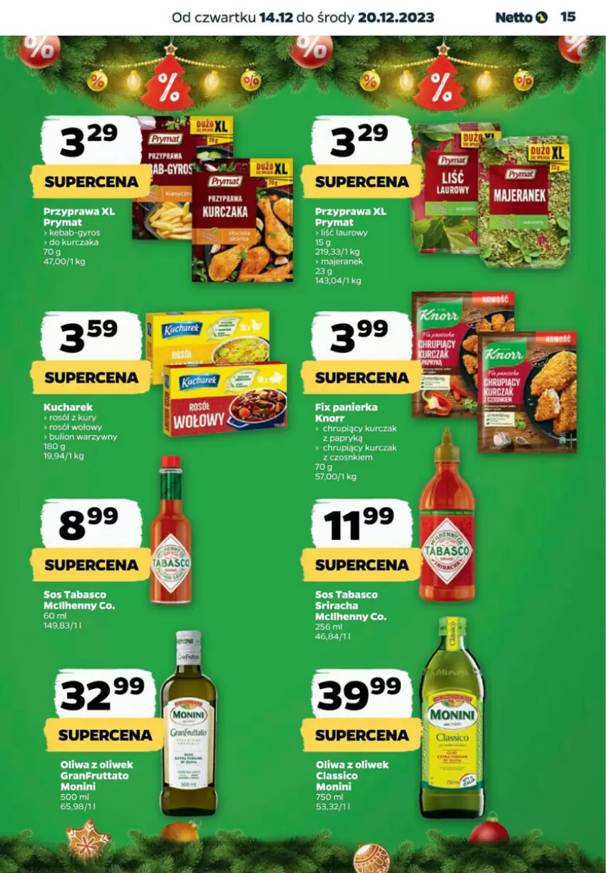 Gazetka promocyjna Netto - ważna 14.12 do 20.12.2023 - strona 7 - produkty: Bulion, Gra, Gyros, Kebab, Kucharek, Kurczak, Laur, Lion, Monini, Oliwa z oliwek, Prymat, Rosół, Sos, Sos tabasco