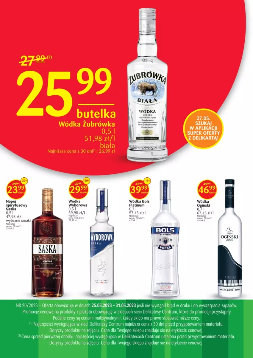 Gazetka promocyjna Delikatesy Centrum - Folder alkoholowy DC20 - ważna 25.05 do 31.05.2023 - strona 1 - produkty: Bols, Napój, Ogiński, Rum, Saska, Wódka, Wyborowa