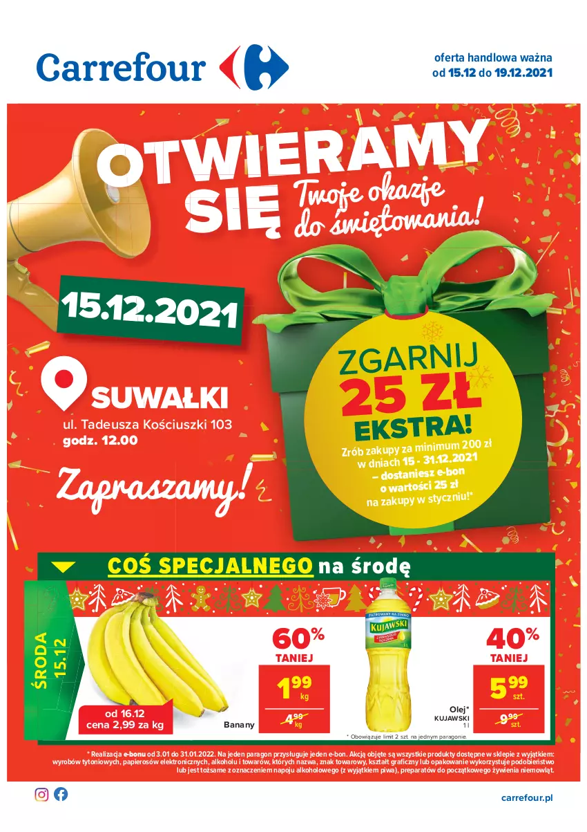 Gazetka promocyjna Carrefour - Gazetka Carrefour Okazje grudnia - ważna 01.12 do 31.12.2021 - strona 1 - produkty: Banany, Gra, Kujawski, Olej, Papier, Piwa