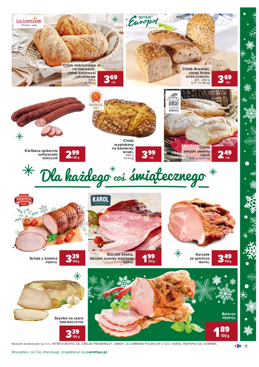 Gazetka promocyjna Carrefour - Gazetka Carrefour Okazje grudnia - ważna 01.12 do 31.12.2021 - strona 11 - produkty: Boczek, Chleb, Kiełbasa, Królewski, Pekpol, Sok, Sokołów, Szynka