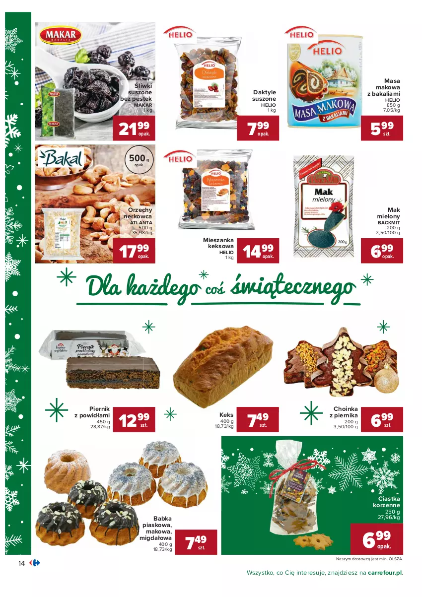 Gazetka promocyjna Carrefour - Gazetka Carrefour Okazje grudnia - ważna 01.12 do 31.12.2021 - strona 14 - produkty: Babka, Choinka, Ciastka, Daktyle, Helio, Inka, Mak mielony, Piernik, Stek