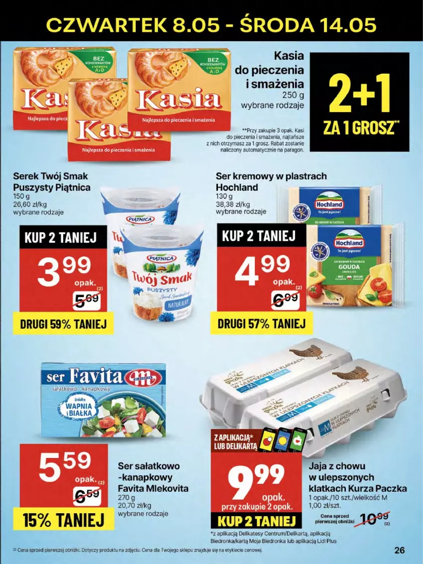 Gazetka promocyjna Delikatesy Centrum - Franczyza DC19 Czwartek - ważna 08.05 do 14.05.2025 - strona 26 - produkty: Dron, Fa, Favita, Hochland, Jaja, Kasia, Mleko, Mlekovita, Piątnica, Piec, Rum, Sałat, Ser, Serek, Twój Smak