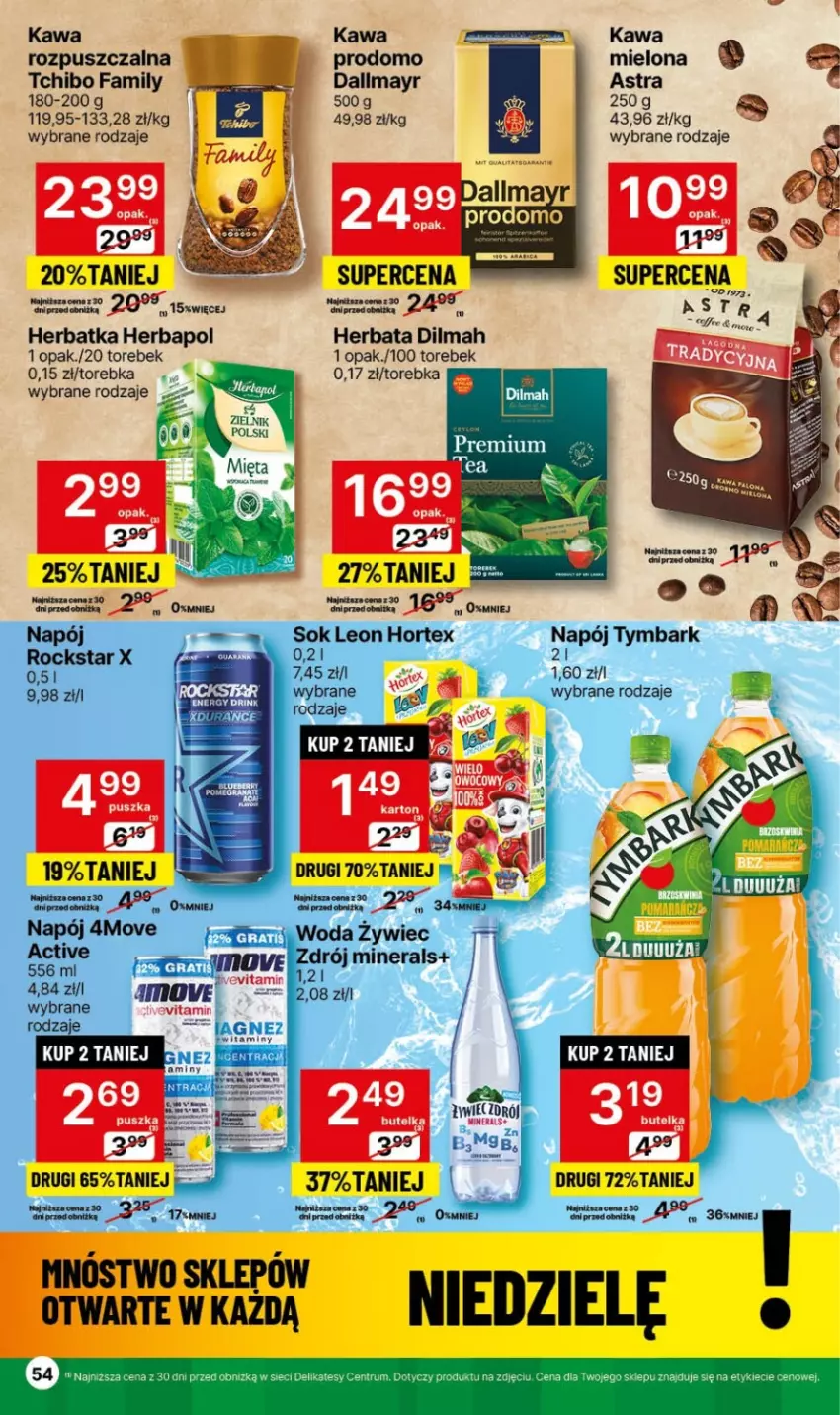 Gazetka promocyjna Delikatesy Centrum - NOWA GAZETKA Delikatesy Centrum od 18 marca! 18-24.03.2024 - ważna 18.03 do 24.03.2024 - strona 54 - produkty: Dallmayr, Dilmah, Fa, Herbapol, Herbata, Hortex, Kawa, Kawa rozpuszczalna, Leon, Napój, Rum, Sok, Tchibo, Tchibo Family, Torebka, Tymbark, Woda