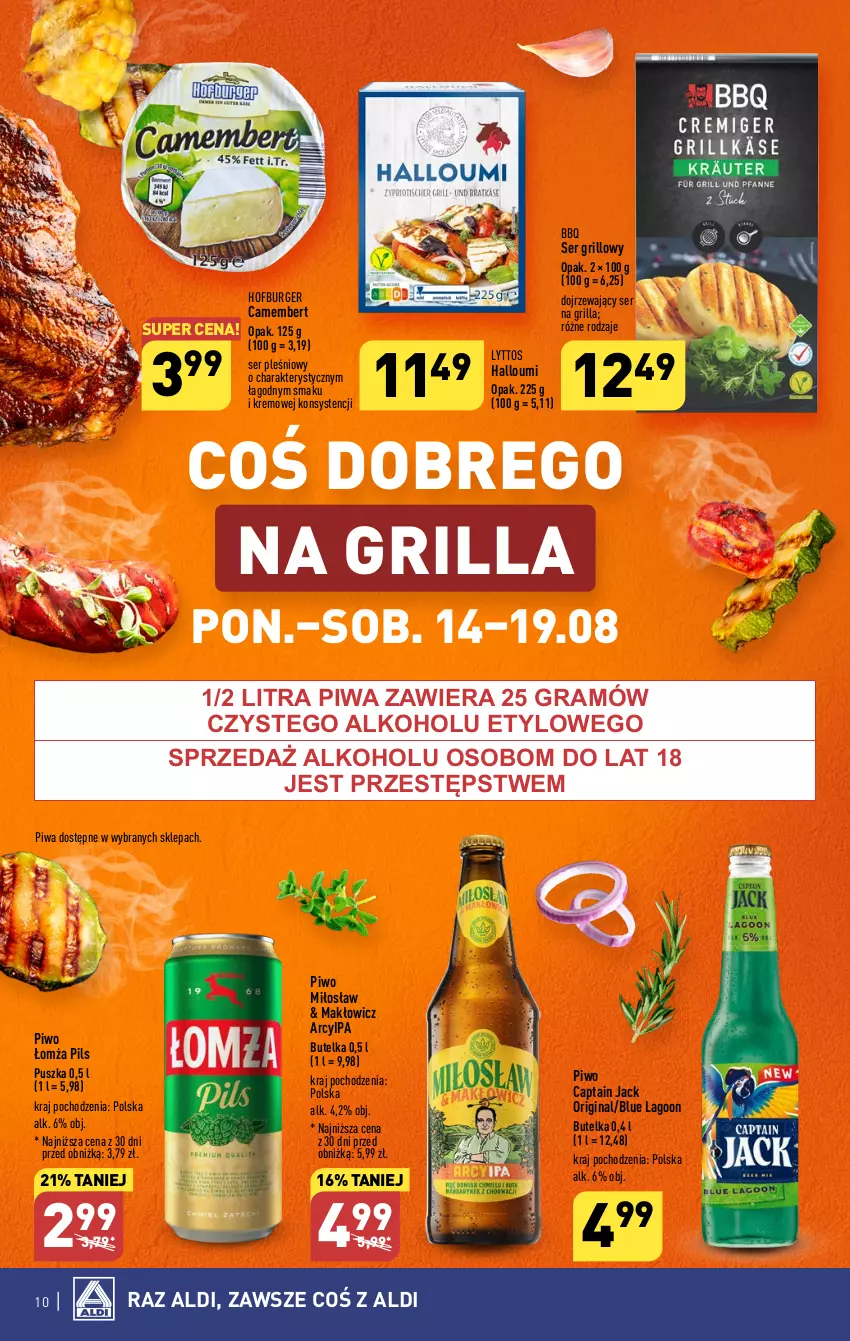 Gazetka promocyjna Aldi - Pełna oferta - ważna 07.08 do 12.08.2023 - strona 10 - produkty: Burger, Camembert, Captain Jack, Gin, Gra, Grill, Hofburger, Piwa, Piwo, Ser, Ser pleśniowy