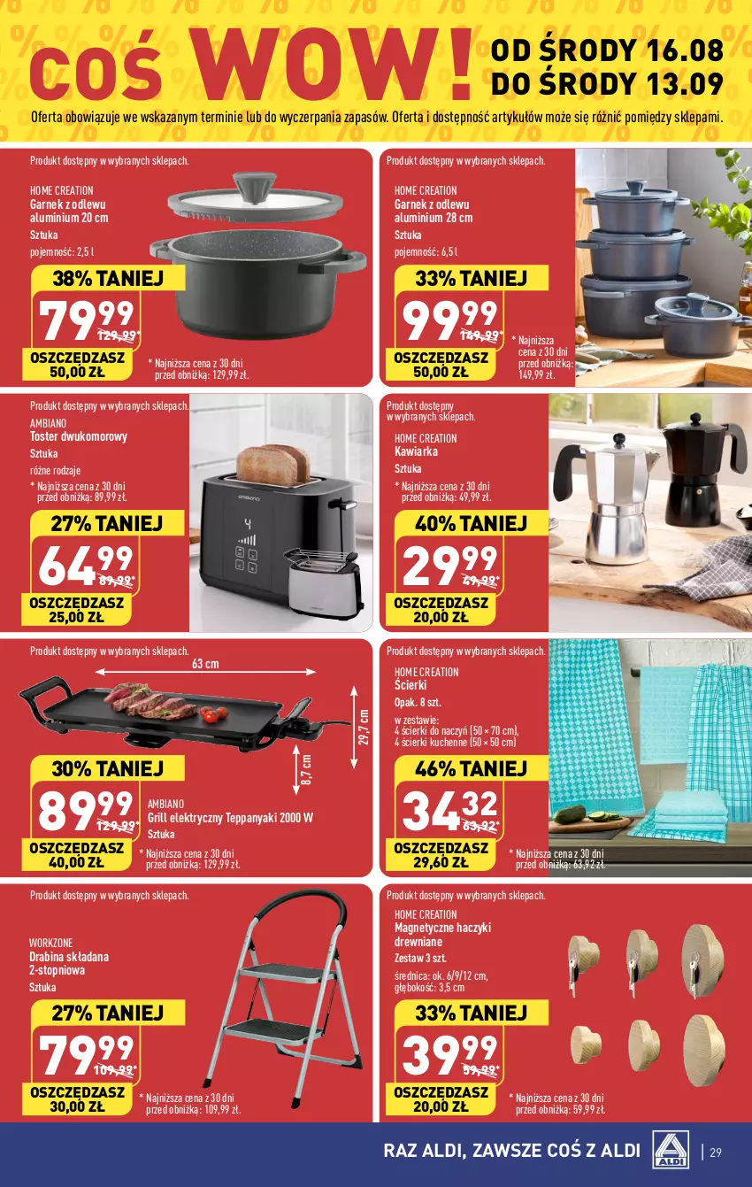 Gazetka promocyjna Aldi - Pełna oferta - ważna 07.08 do 12.08.2023 - strona 29 - produkty: Drabina, Garnek, Grill, Haczyk, Kawiarka, Top, Toster